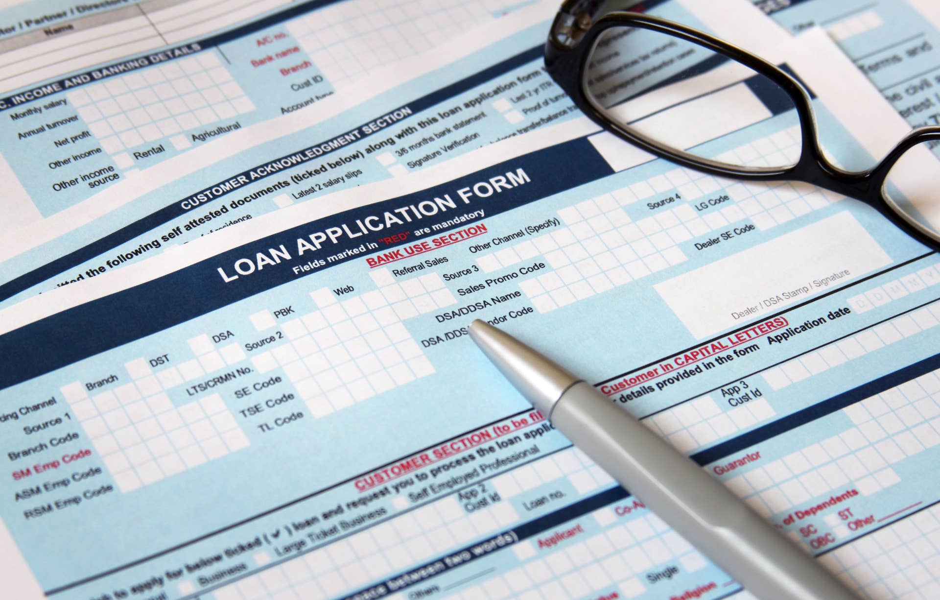 A set of loan application forms