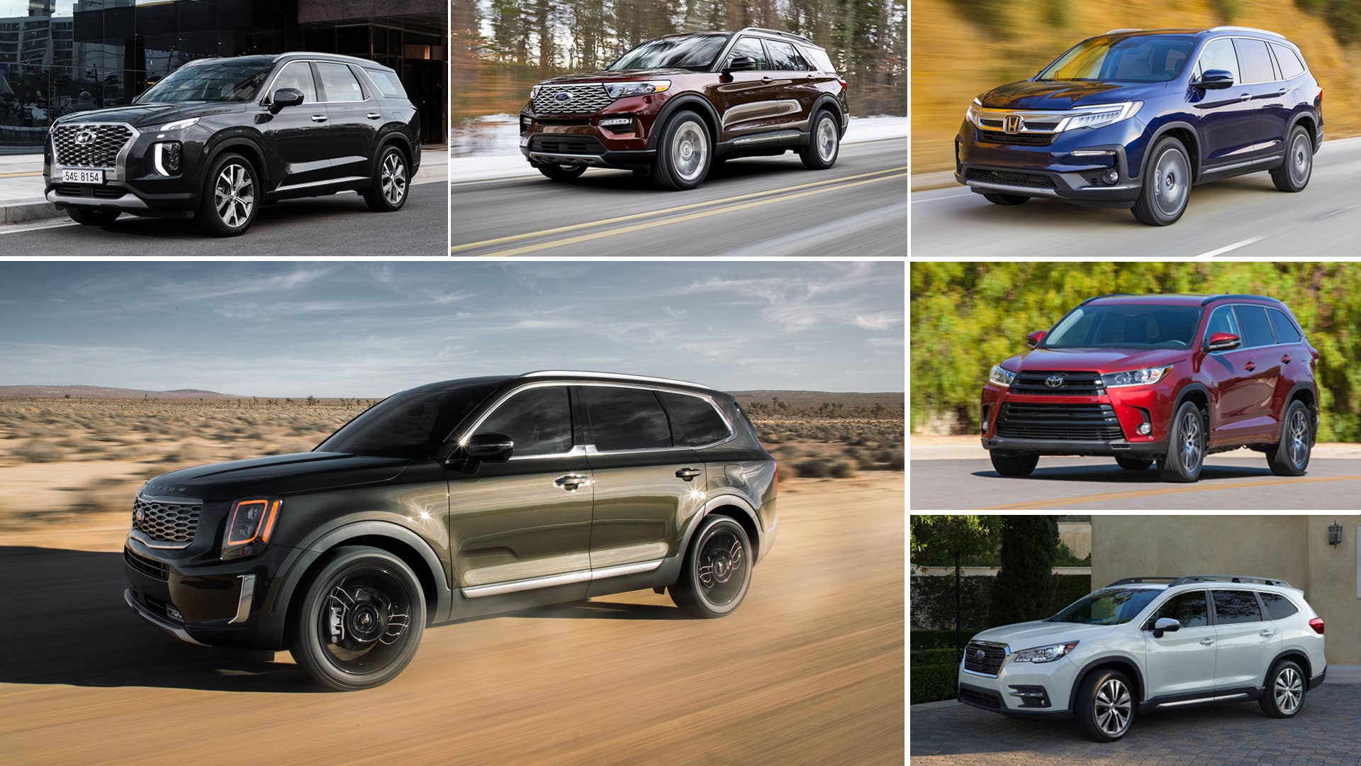 2020 Kia Telluride vs Hyundai Palisade, Ford Explorer, Honda Pilot, Toyota Highlander and Subaru Ascent