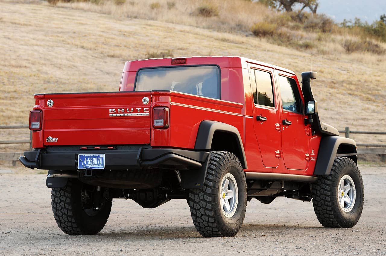 2013 AEV Brute Double Cab rear 3/4 view
