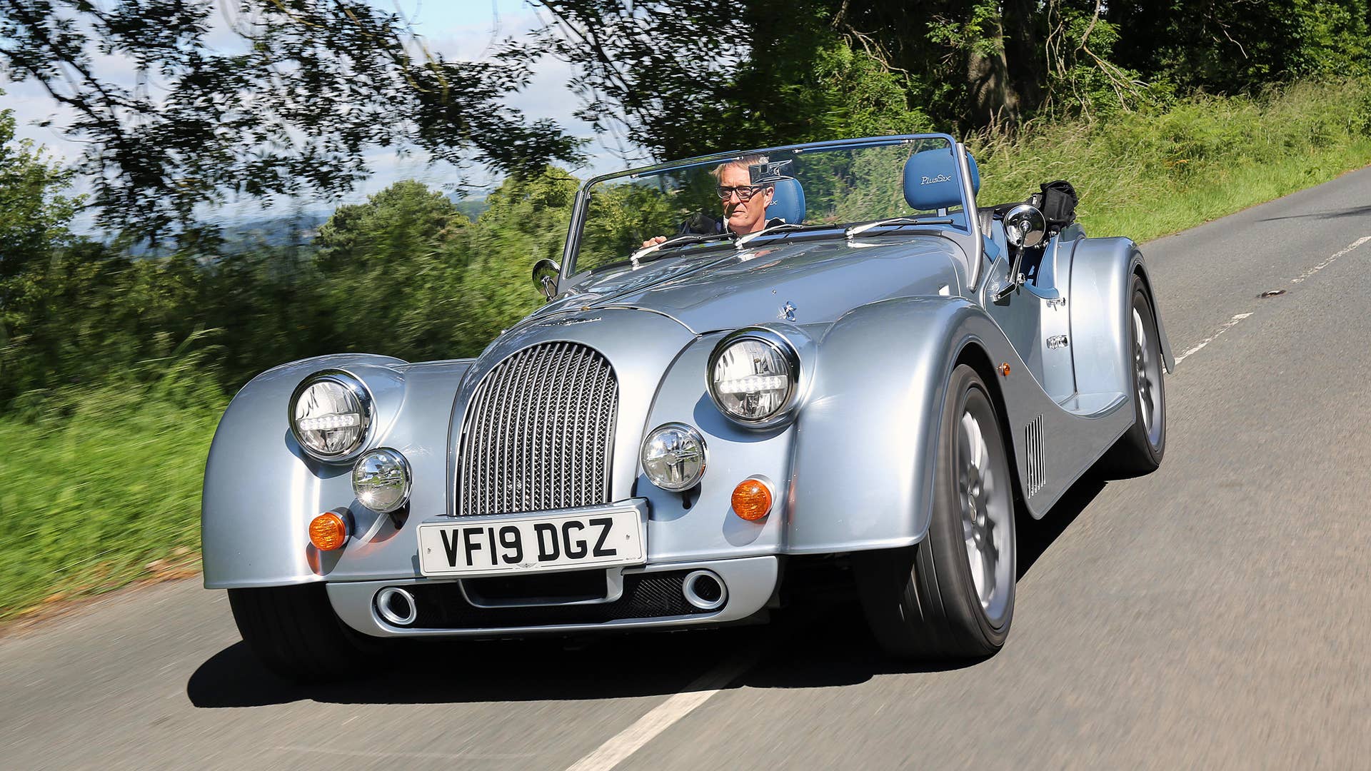 01/07/19. Andrew English drives the all new Morgan Plus Six from the Morgan Car Factory in Great Malvern through the Malvern Hills. Picture Copyright John Lawrence 078509 429934