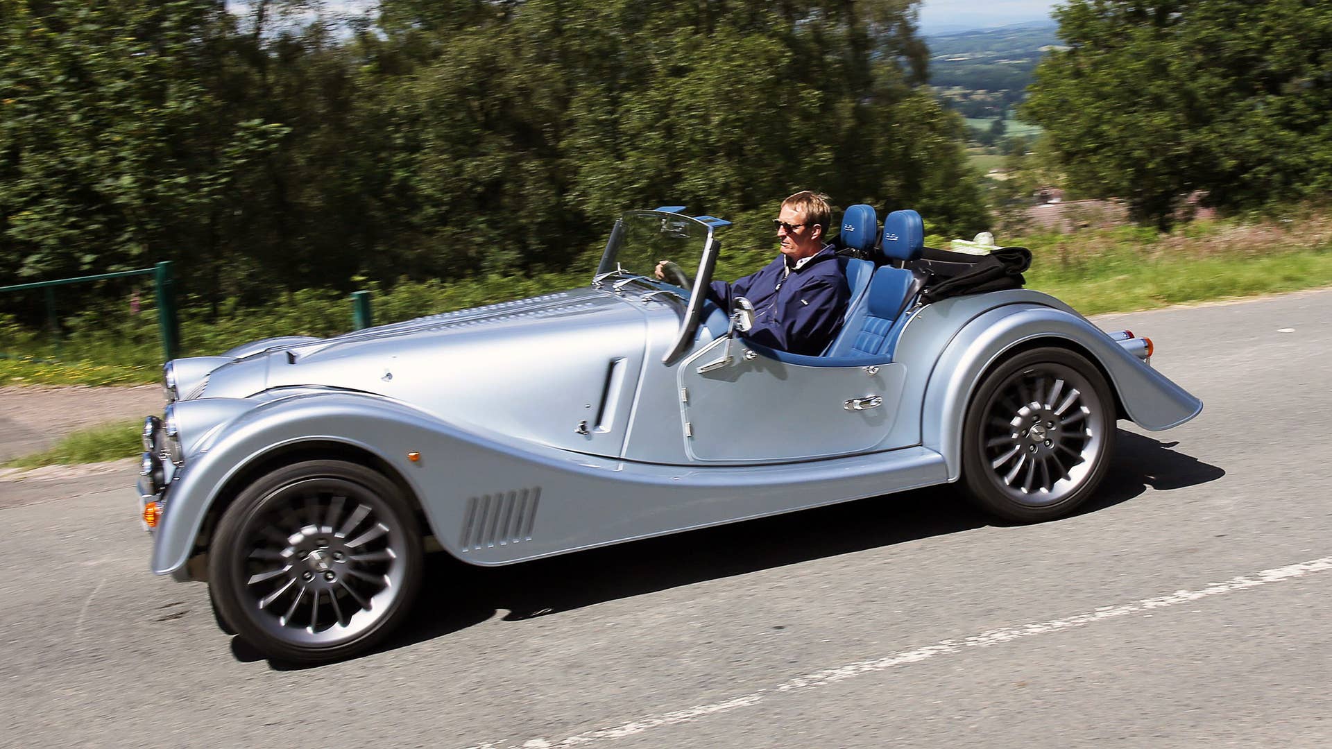 01/07/19. Andrew English drives the all new Morgan Plus Six from the Morgan Car Factory in Great Malvern through the Malvern Hills. Picture Copyright John Lawrence 078509 429934