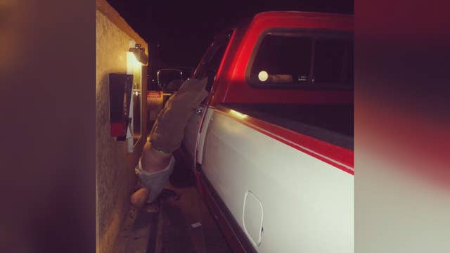 He fell out and got his foot stuck in the steering wheel