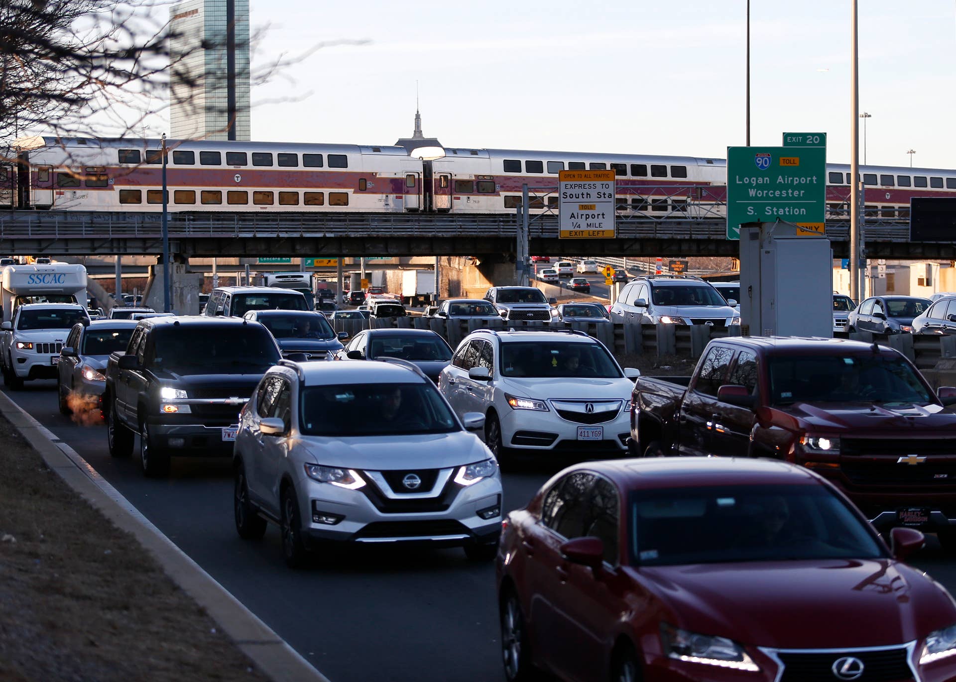 BOSTON, MA - FEBRUARY 11: Traffic is bumper to bumper on I-93 headed South coming out of Boston on Feb. 11, 2019. Gridlock during the peak of the morning and evening commutes was worse in Boston in 2018 than in any other major metropolitan area, even Los Angeles with its infamous traffic, according to a report from Inrix, a transportation data firm that publishes annual rankings of congestion around the world.
