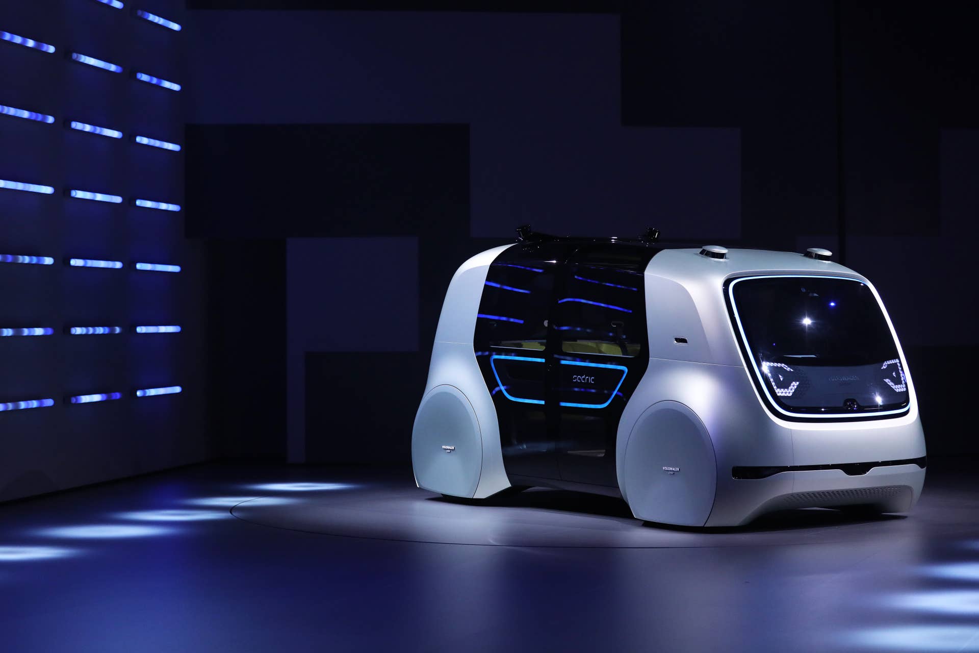 A Volkswagen AG (VW) 'Sedric' self-driving automobile, stands on display during a launch event ahead of the 87th Geneva International Motor Show in Geneva, Switzerland, on Monday, March 6, 2017. The show opens to the public on March 9, and will showcase the latest models from the world's top automakers. Photographer: Chris Ratcliffe/Bloomberg via Getty Images