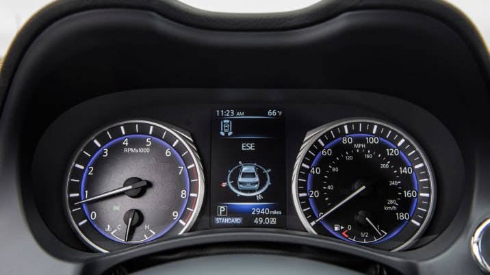 Infiniti Q50 models equipped with the 3.0-liter V6 twin-turbo 400 hp engine are designated as the Q50 Red Sport 400 and feature unique staggered 19-inch aluminum-alloy wheels and 245/40R19 front/265/35R19 rear summer performance run-flat tires, as well as unique exhaust tips. These changes help to assert the carâ€™s performance credentials and add to its aggressive, confident aura.