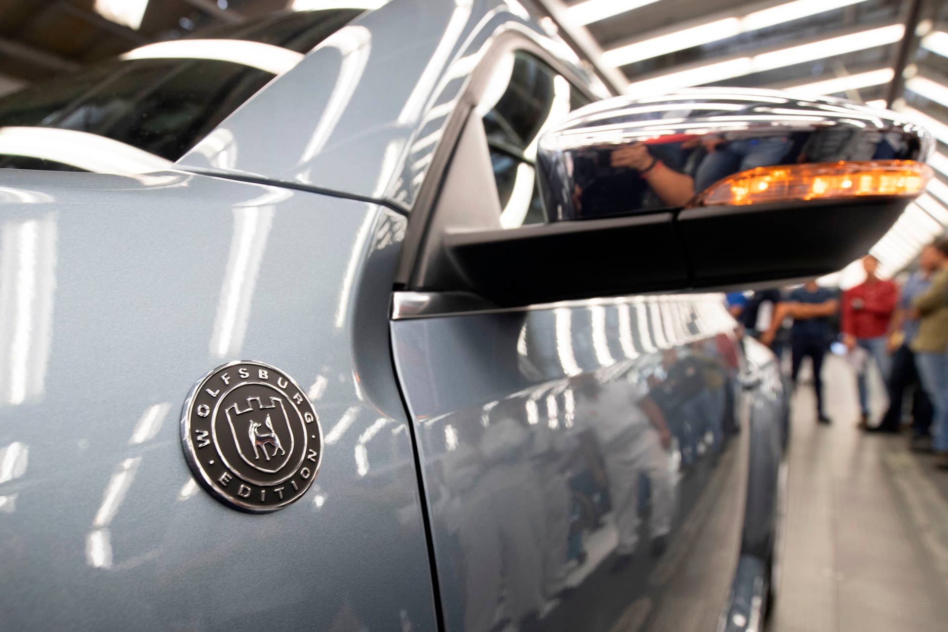 A Volkswagen "Beetle", the final edition of the iconic car, is pictured inside the factory in Puebla, Puebla State, Mexico, on July 10, 2019. - The bug-shaped metallic blue sedan rolled off the production line in central Mexico to rapturous applause, the last of a model first manufactured in the late 1930s. (Photo by JUAN CARLOS SANCHEZ / AFP)        (Photo credit should read JUAN CARLOS SANCHEZ/AFP/Getty Images)