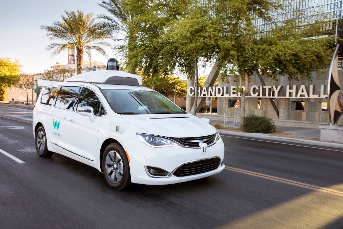 A Waymo self-driving Chrysler Pacifica Hybrid minivan