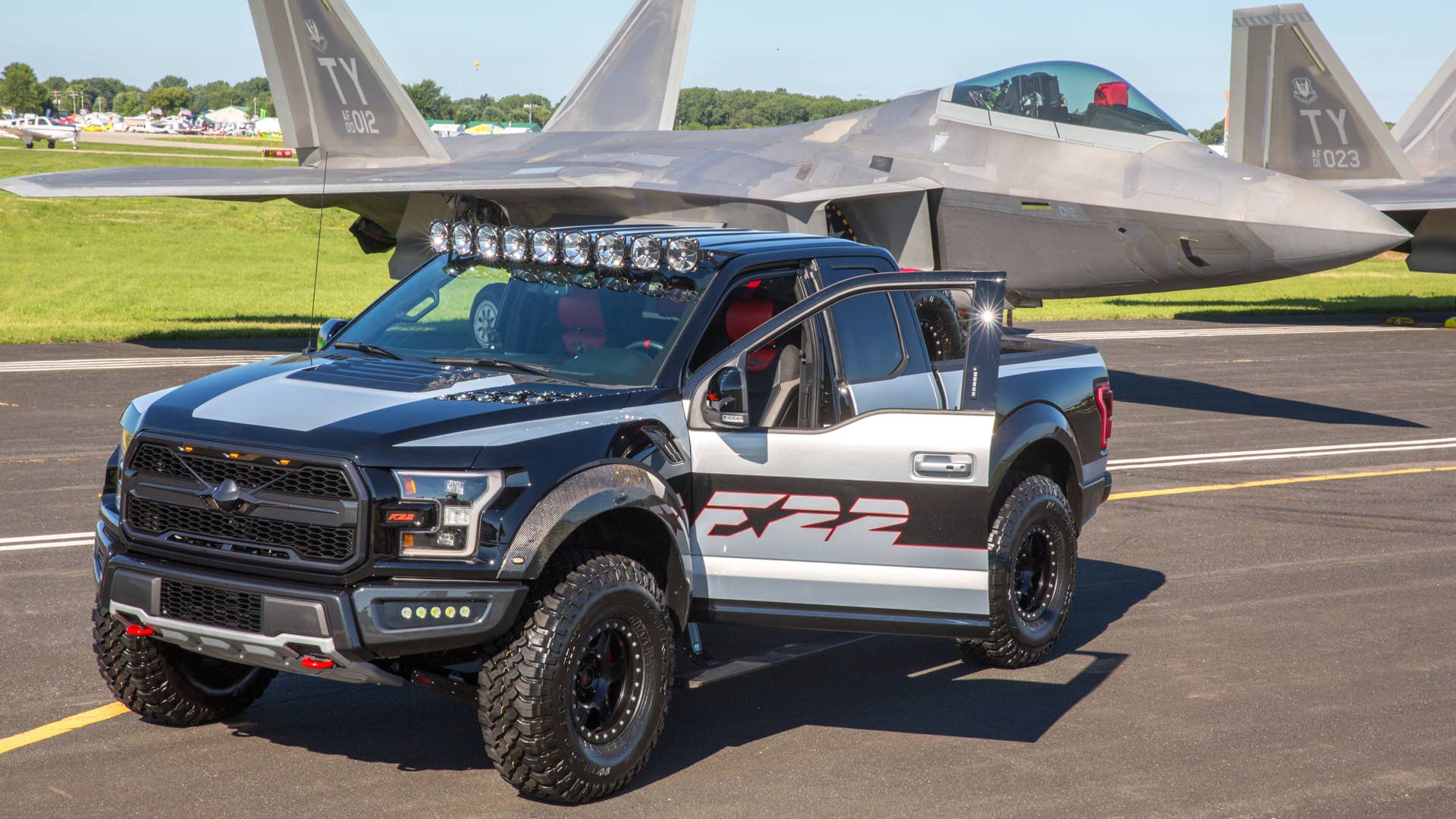 Fordâs design team worked with Ford Performance to create a one-of-a-kind F-150 Raptor â inspired by the F-22 fighter jet â for auction at Experimental Aircraft Association AirVenture Oshkosh; Ford F-22 F-150 Raptor raised $300,000 to benefit the groupâs Young Eagles