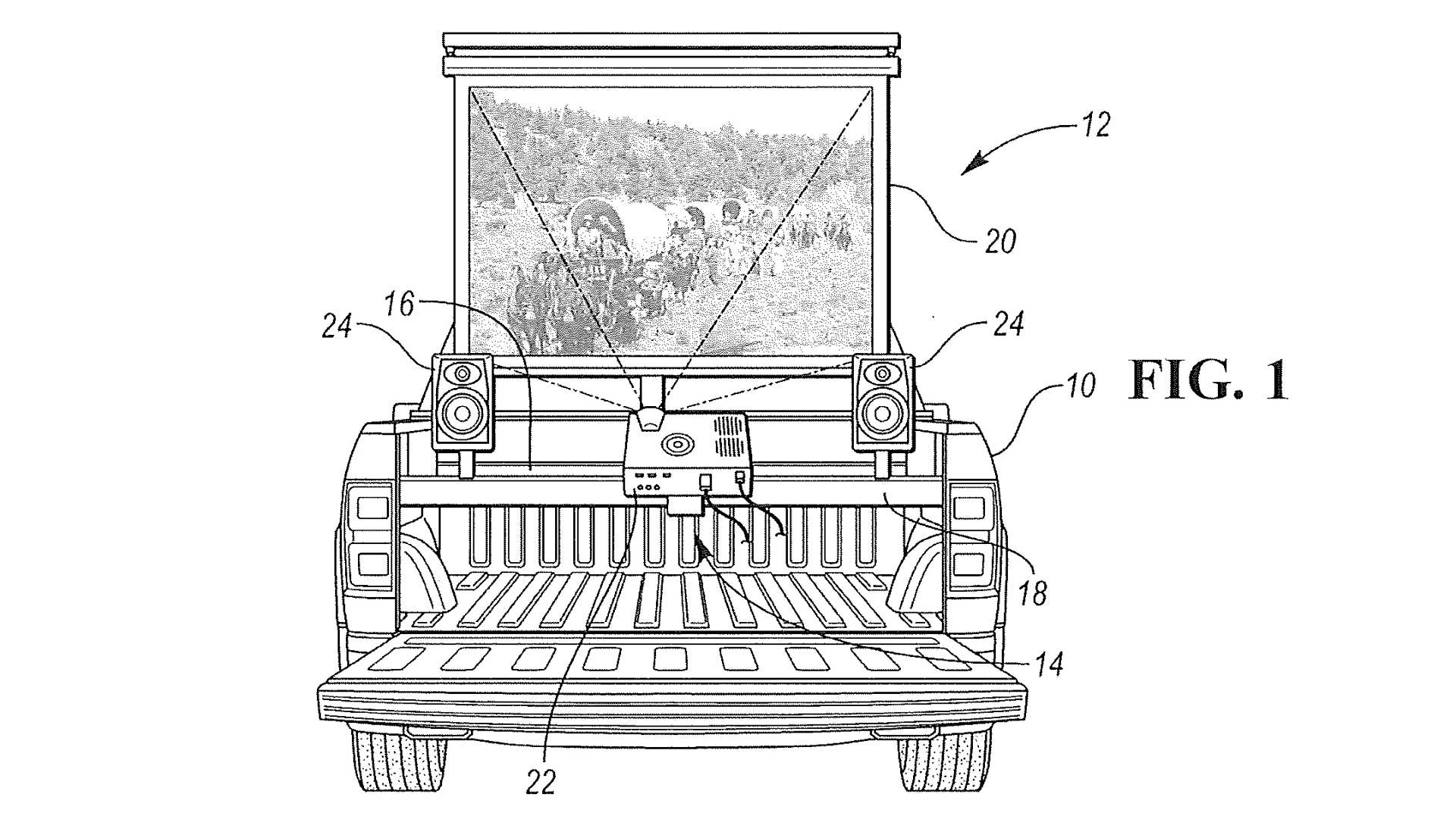 Ford has patented a setup that turns a pickup truck bed into a movie projector screen.