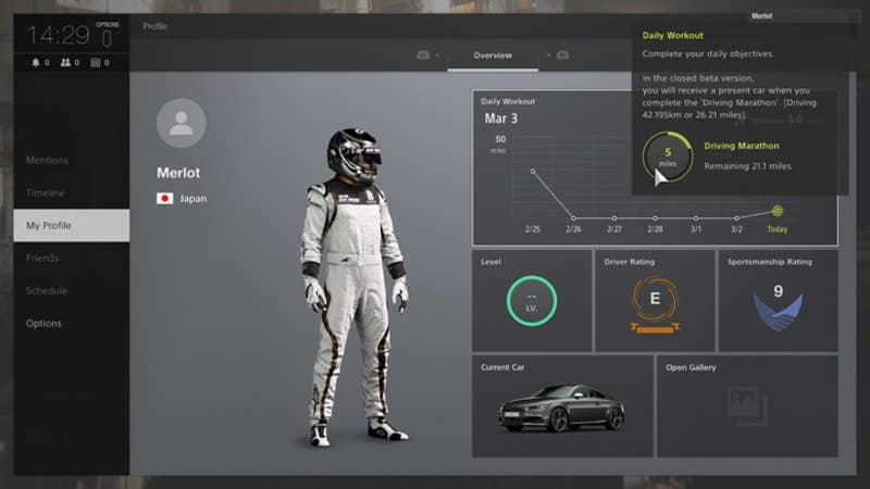 Gran Turismo Sport Beta driver profile