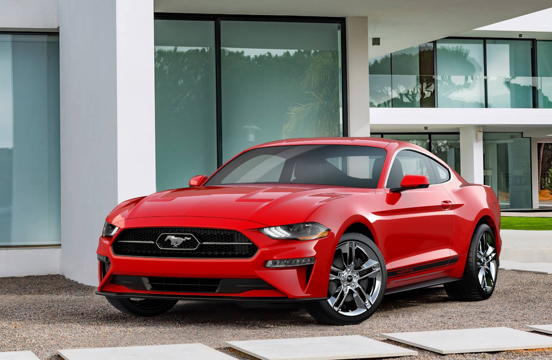 The pony is going back into the corral. An available Pony Package for the 2018 Mustang â offered with EcoBoost®-equipped cars â gives a nod to the nameplate heritage with its grille-mounted pony-in-corral badge design.