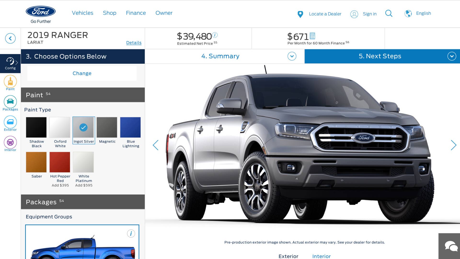 2019 Ford Ranger ingot silver