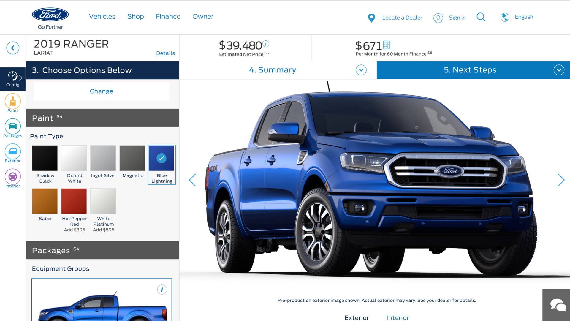 2019 Ford Ranger blue lighting