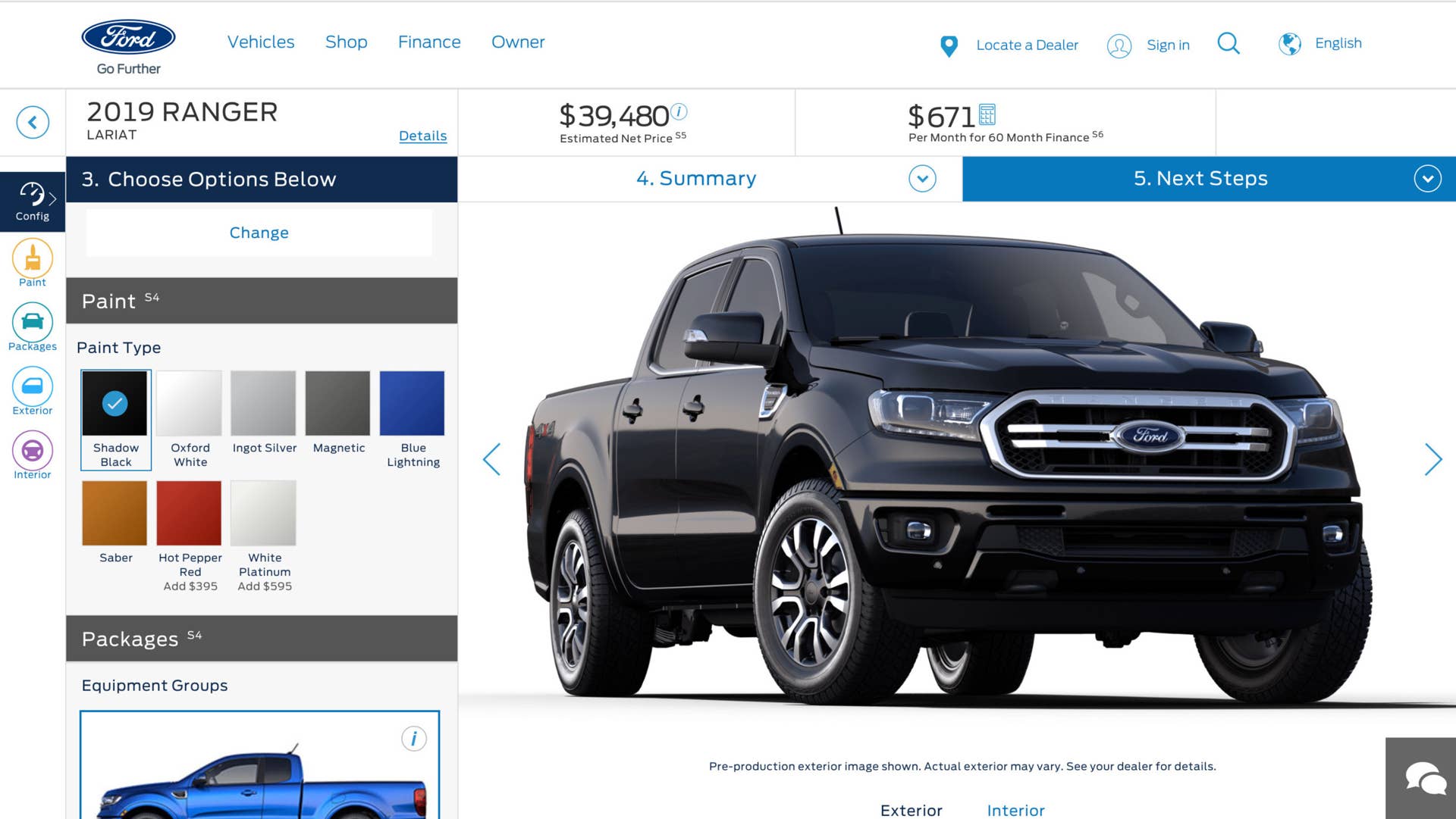 2019 Ford Ranger shadow black