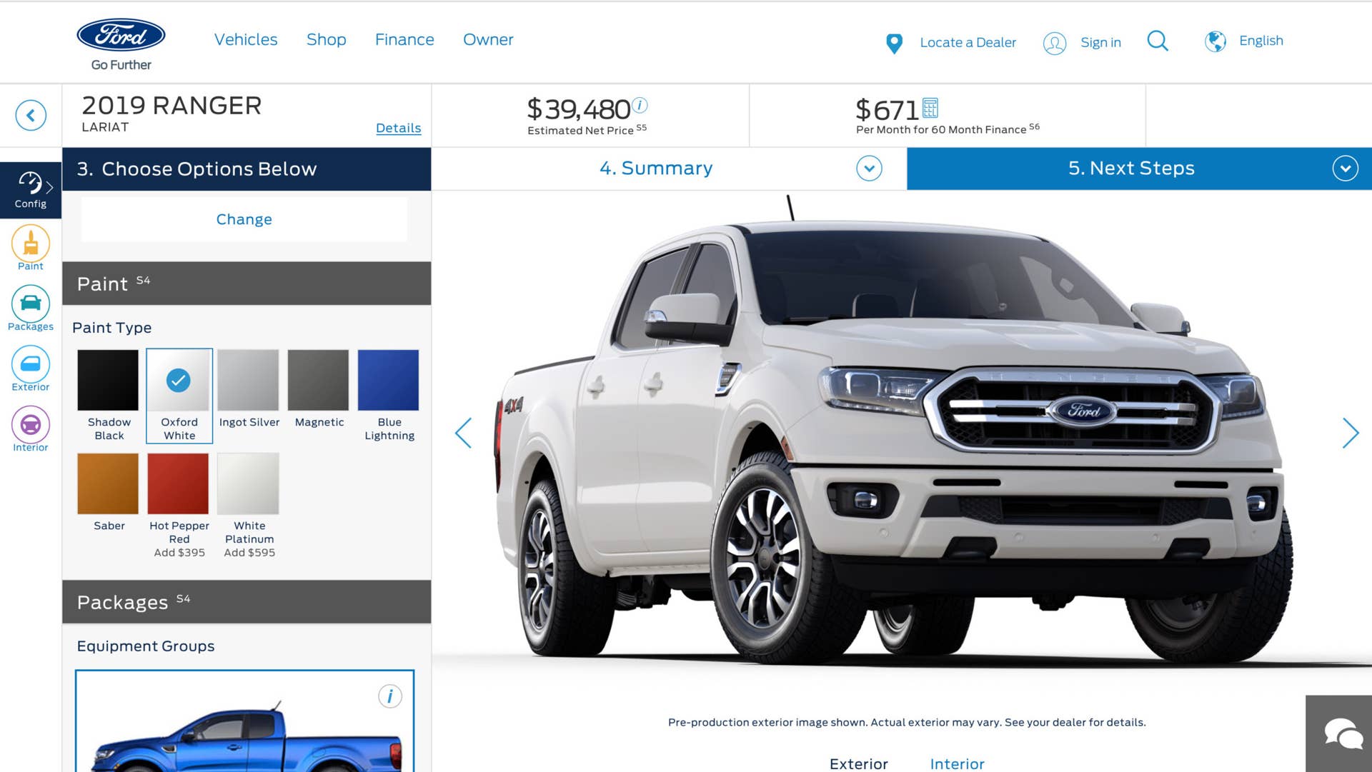 2019 Ford Ranger oxford white