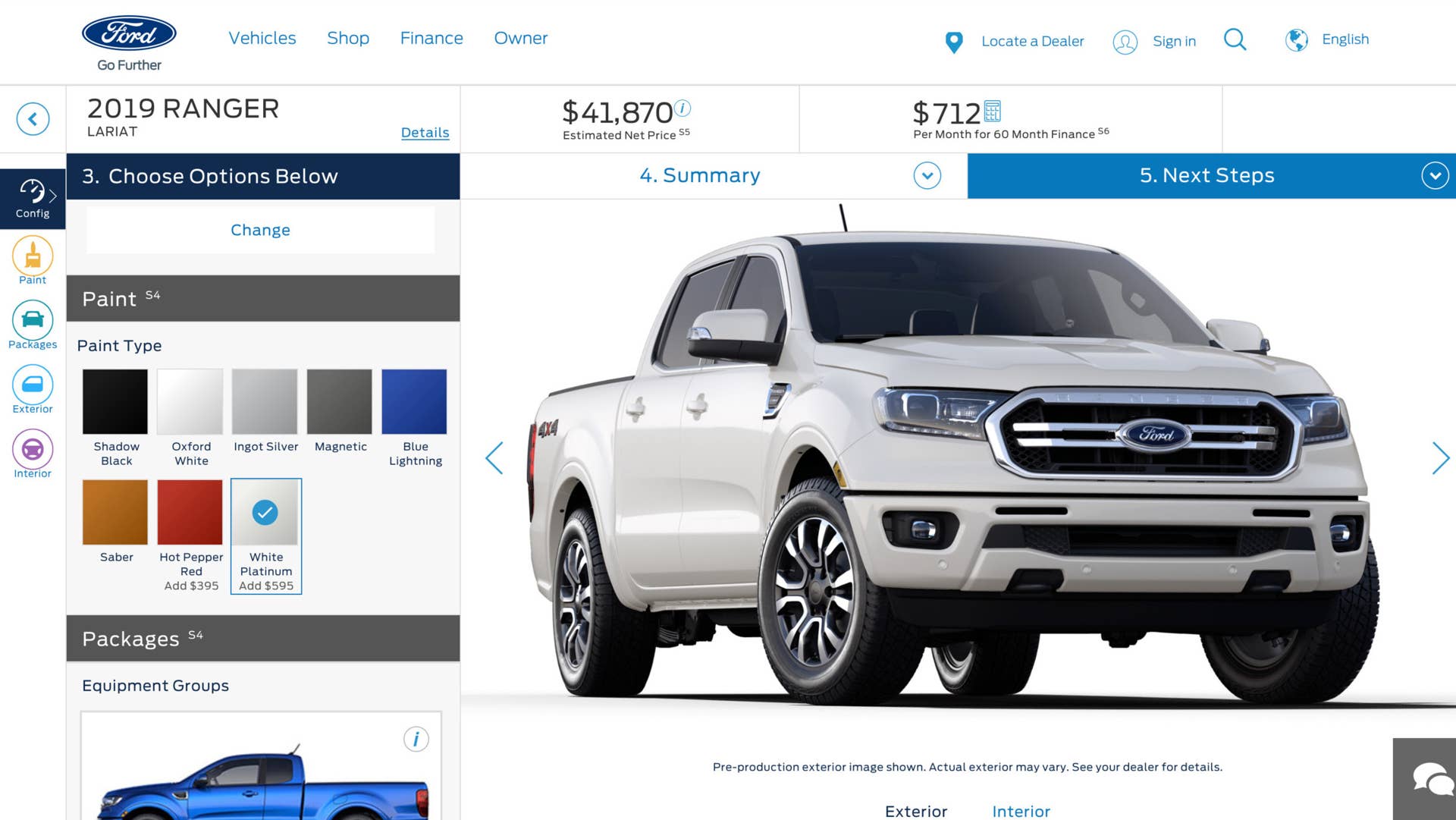 2019 Ford Ranger white platinum