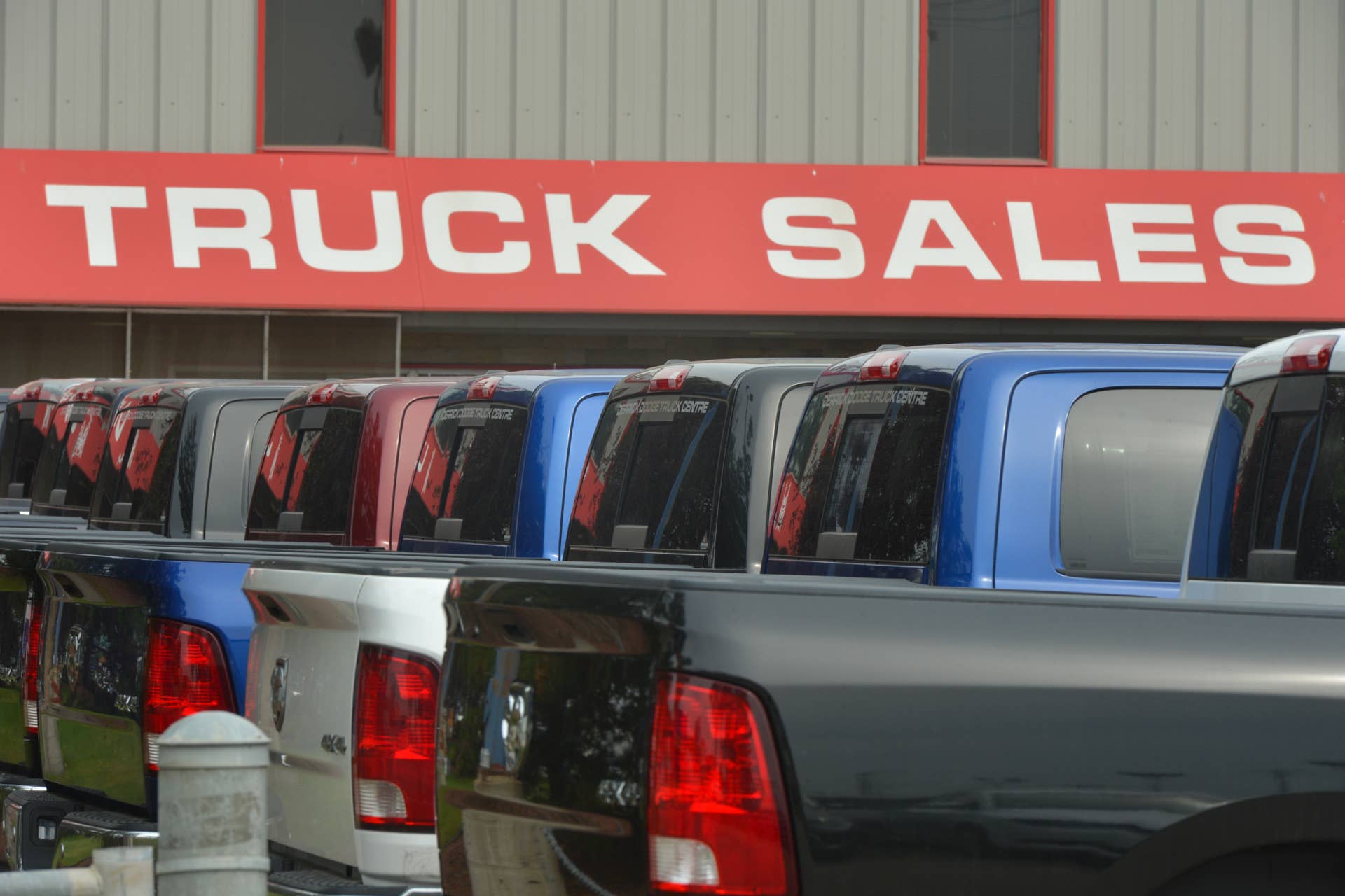A view of Truck Sales dealer in the South part of Edmonton, a retail power centre located in Edmonton, Alberta. On Tuesday, September 11, 2018, in Edmonton, Alberta, Canada. (Photo by Artur Widak/NurPhoto via Getty Images)