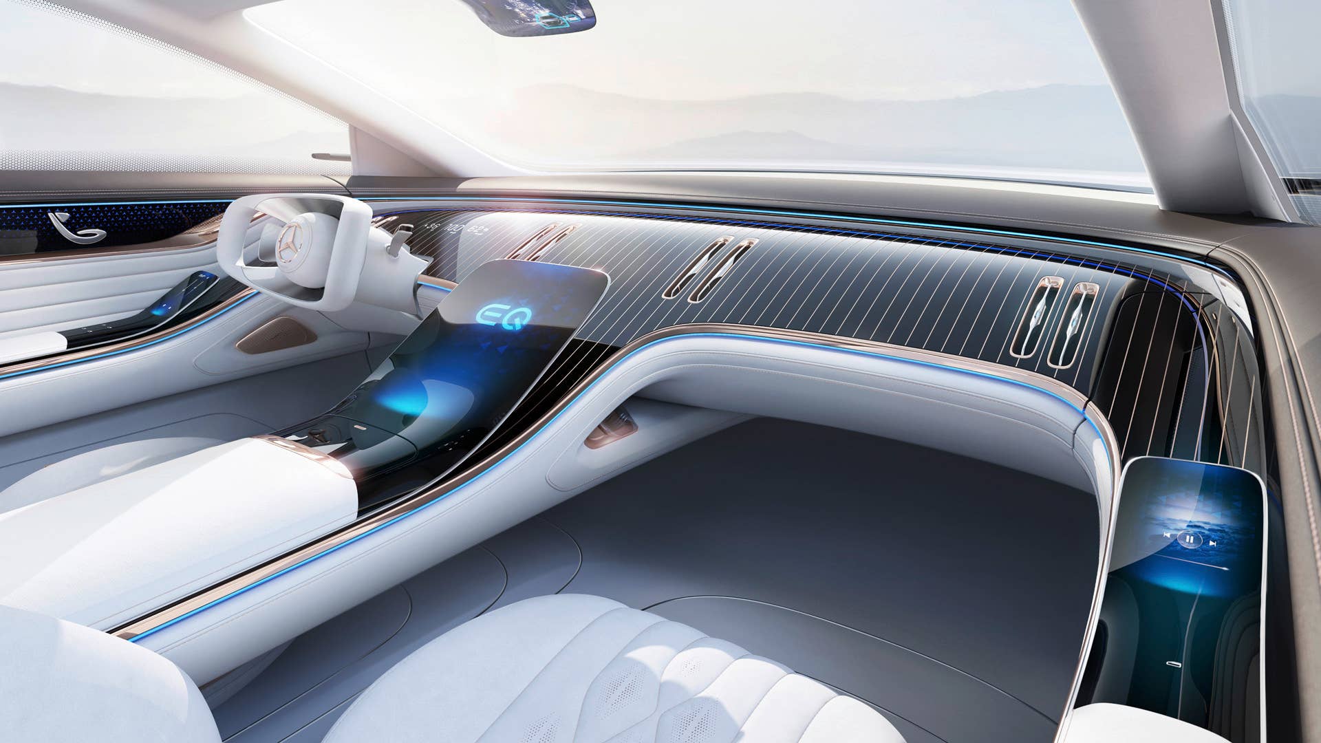Mercedes-Benz VISION EQS, IAA 2019, der VISION EQS zeigt  einen Ausblick auf ein Konzept eines vollelektrischen Fahrzeugs der Luxusklasse. // Mercedes-Benz VISION EQS, IAA 2019, the VISION EQS provides an outlook on a concept for a fully-electric vehicle in the luxury class.