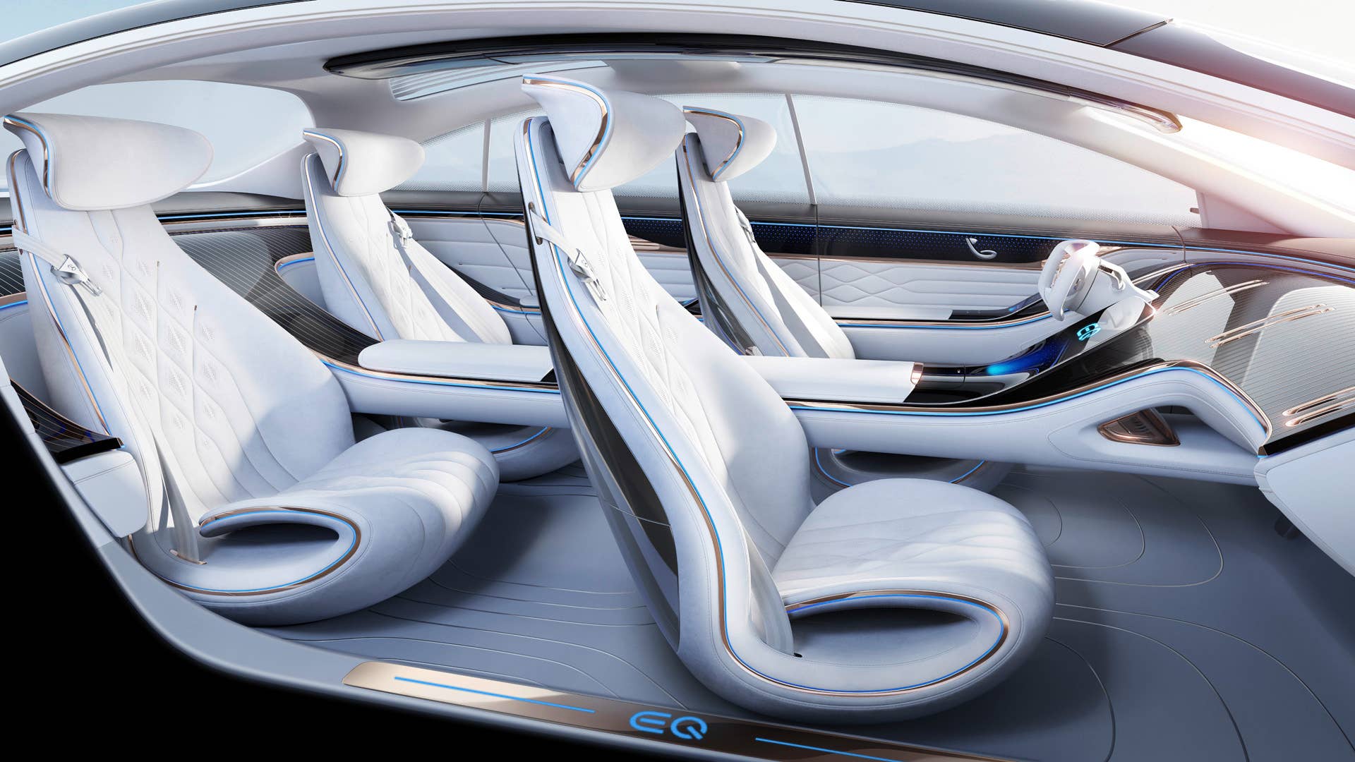 Mercedes-Benz VISION EQS, IAA 2019, der VISION EQS zeigt  einen Ausblick auf ein Konzept eines vollelektrischen Fahrzeugs der Luxusklasse. // Mercedes-Benz VISION EQS, IAA 2019, the VISION EQS provides an outlook on a concept for a fully-electric vehicle in the luxury class.