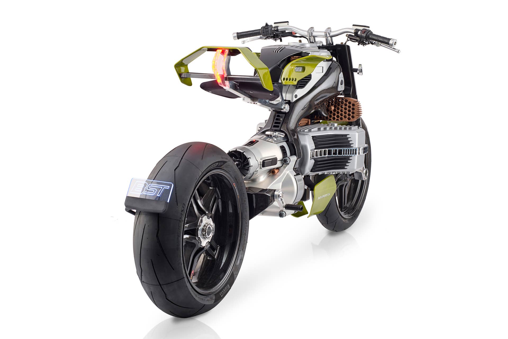 A venture between Blackstone Tek carbon fiber wheels and moto designer Pierre Terblanche, the HyperTek makes science fiction real.