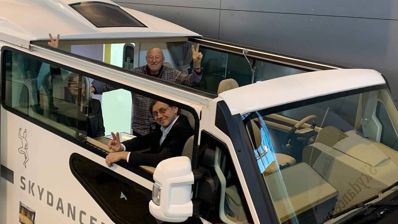 The convertible recreational vehicle is built on a Fiat Ducato.