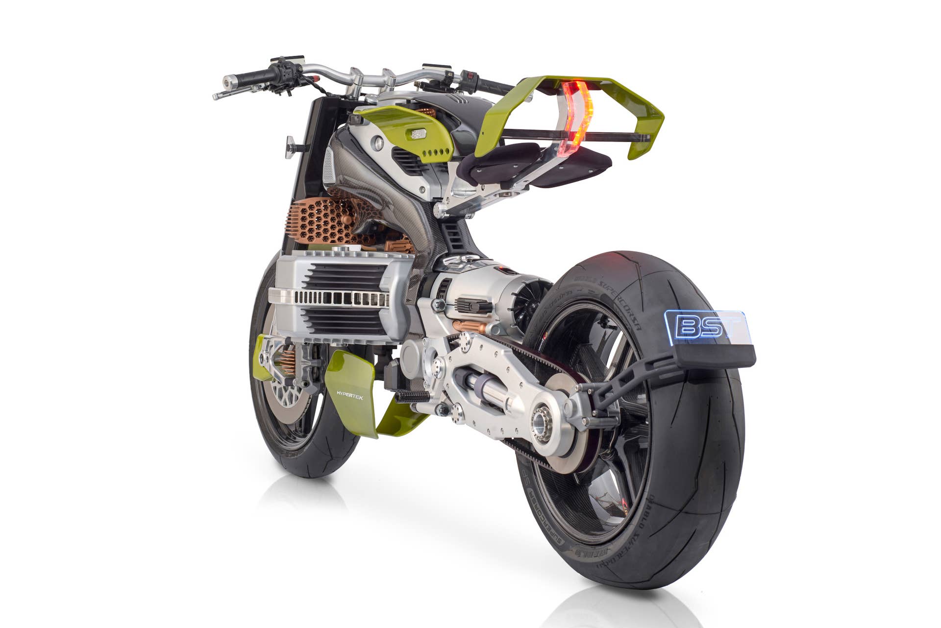 A venture between Blackstone Tek carbon fiber wheels and moto designer Pierre Terblanche, the HyperTek makes science fiction real.