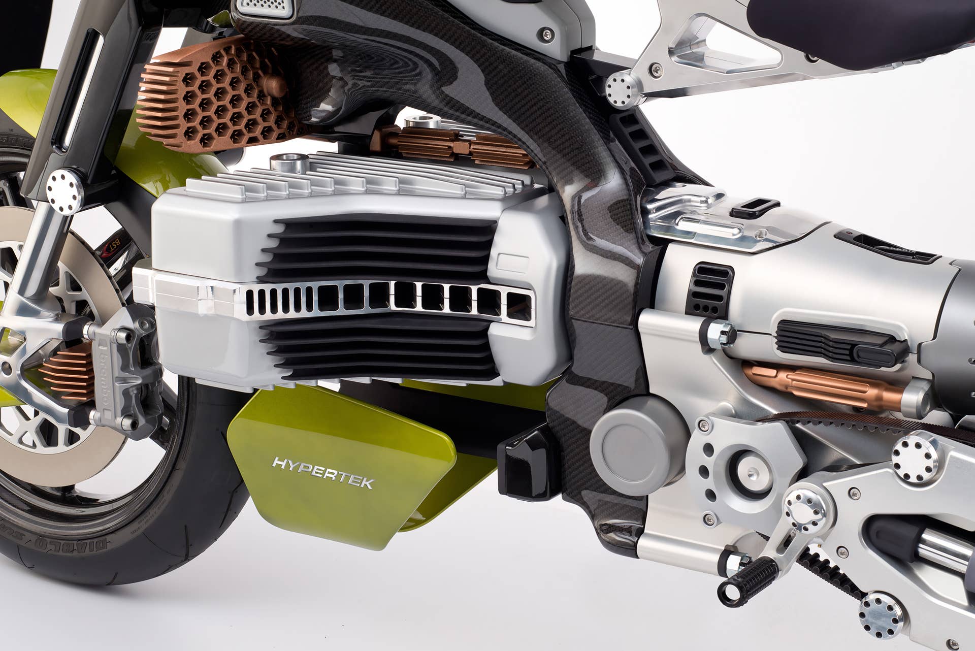 A venture between Blackstone Tek carbon fiber wheels and moto designer Pierre Terblanche, the HyperTek makes science fiction real.
