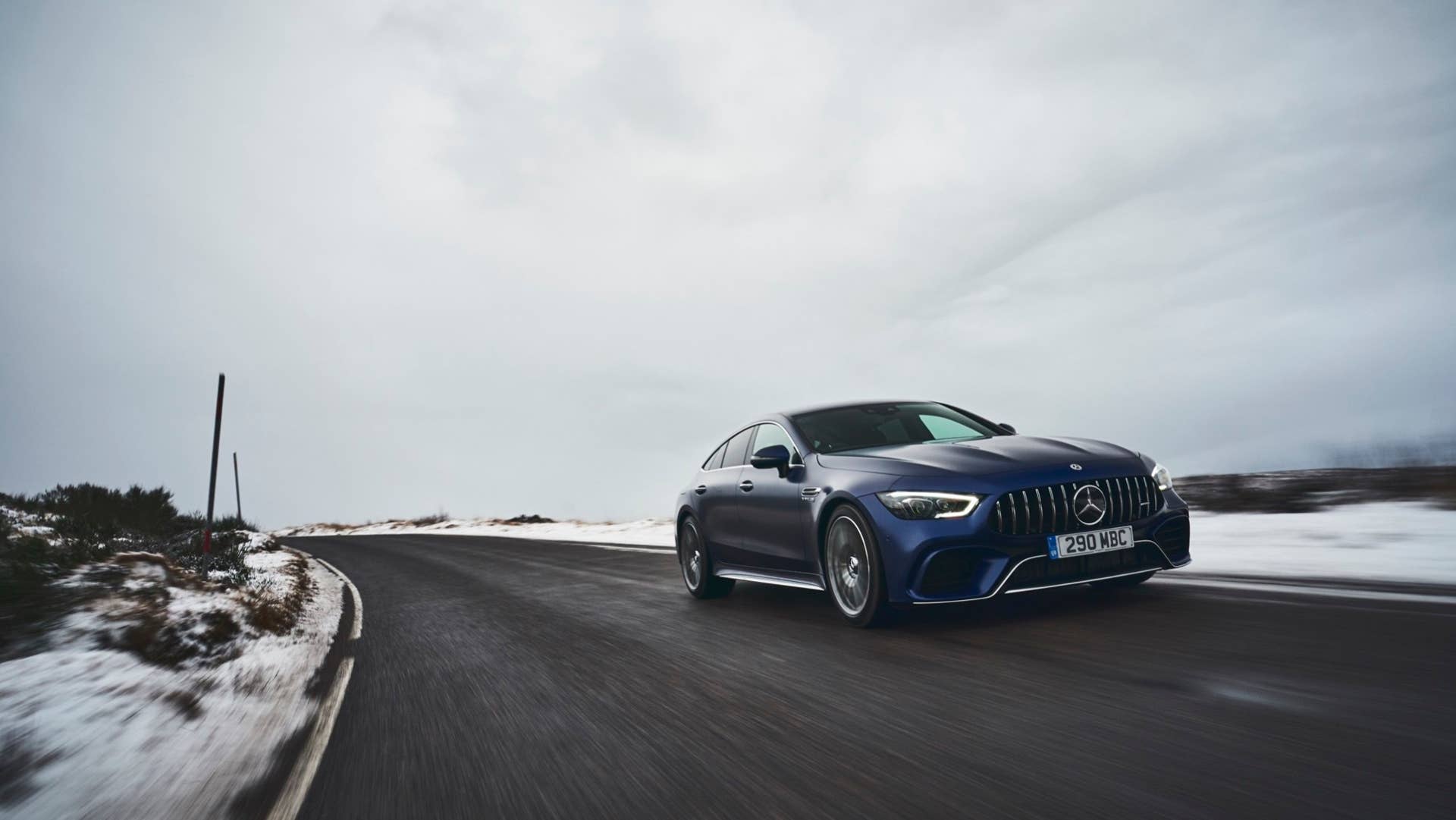 2020 Mercedes-AMG GT 63 S Sedan snow road driving