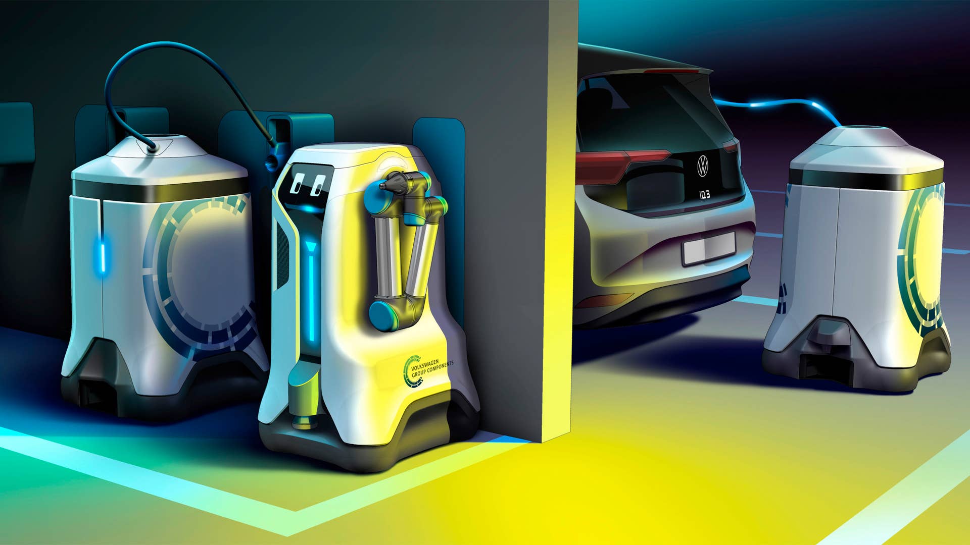 Compact and autonomous: Volkswagen Group Components’ mobile charging robot.