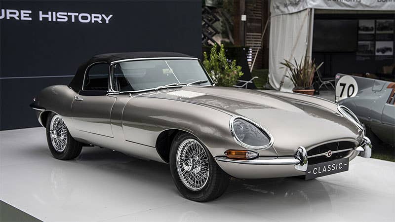 The Jaguar E-Type Zero electric roadster at the 2018 Quail Motorsports Gathering.