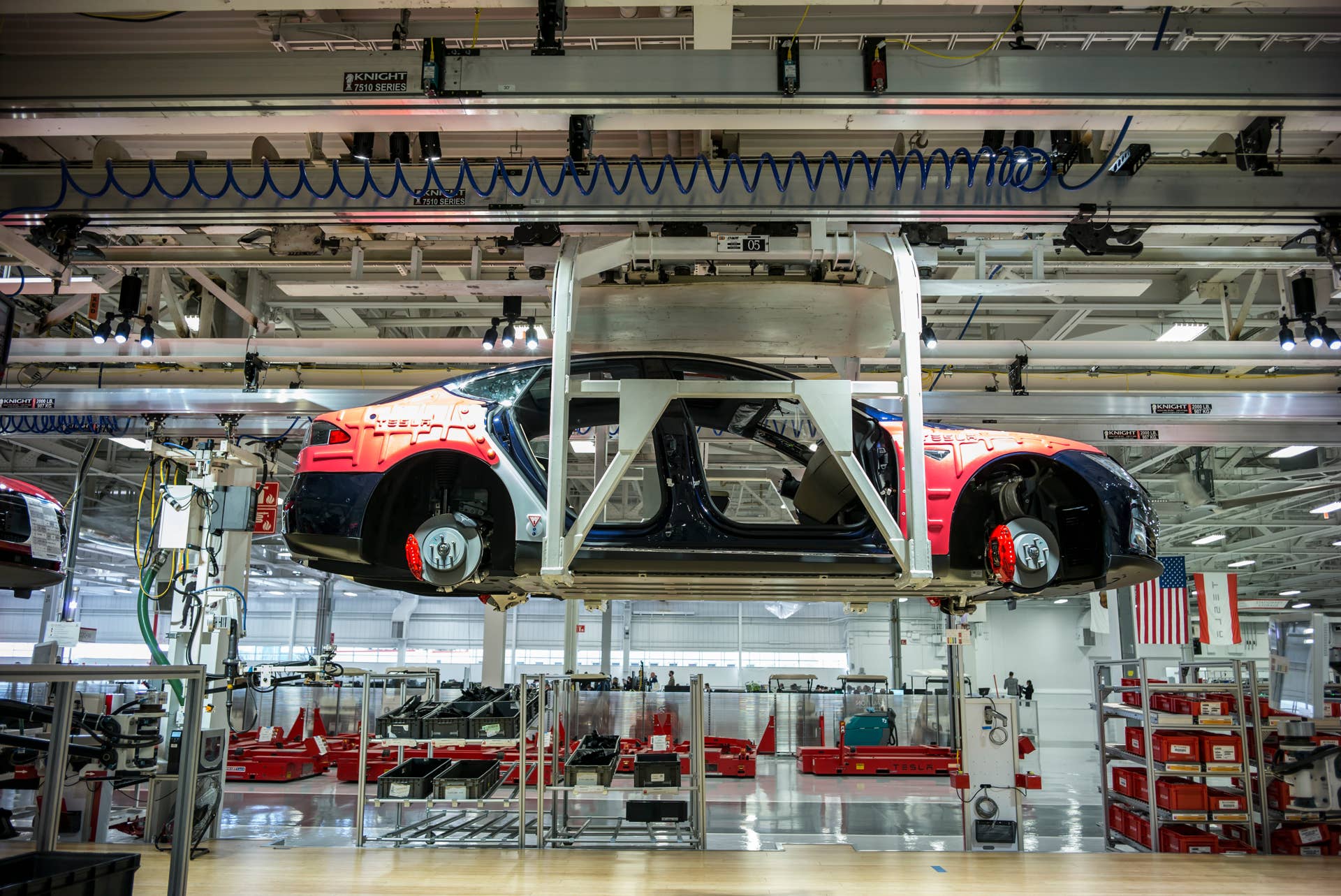 FREMONT, CA JANUARY 23, 2015. Scenes at the Tesla car factory include mostly-assembled cars ready for the final stages of completion. Photo by David Butow (Photo by David Butow/Corbis via Getty Images)