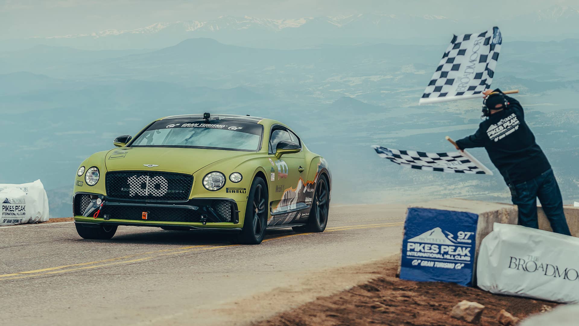 2019 Bentley Continental GT Pikes Peak race car at the finish line