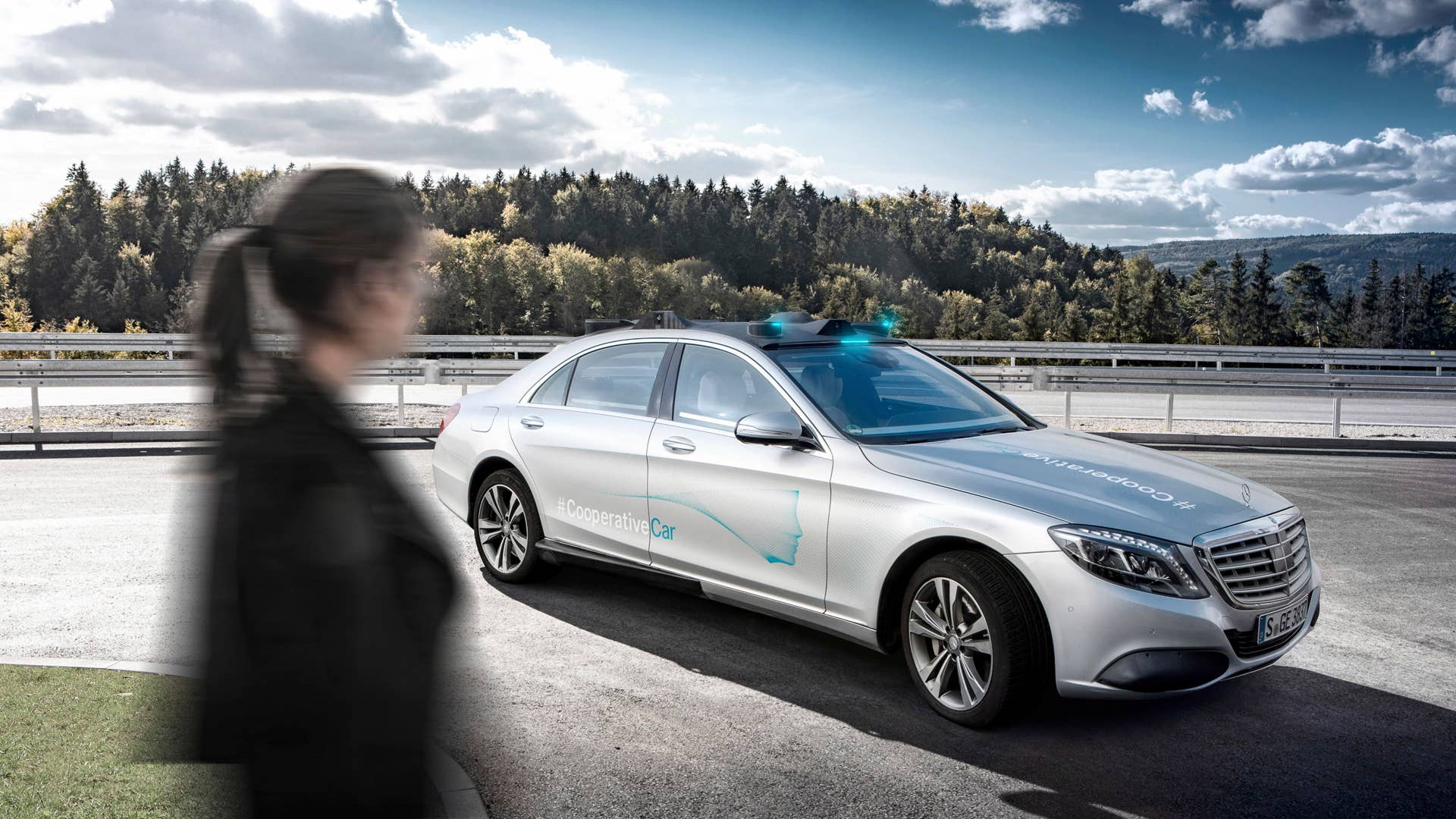 Mercedes-Benz created an autonomous S-Class prototype that can communicate with pedestrians using light effect messaging. It is called the Cooperative Car.
