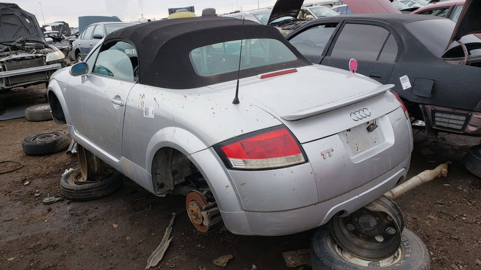 A discarded 2001 Audi TT Quattro Roadster with 6-speed and 1.8T turbocharged engine.