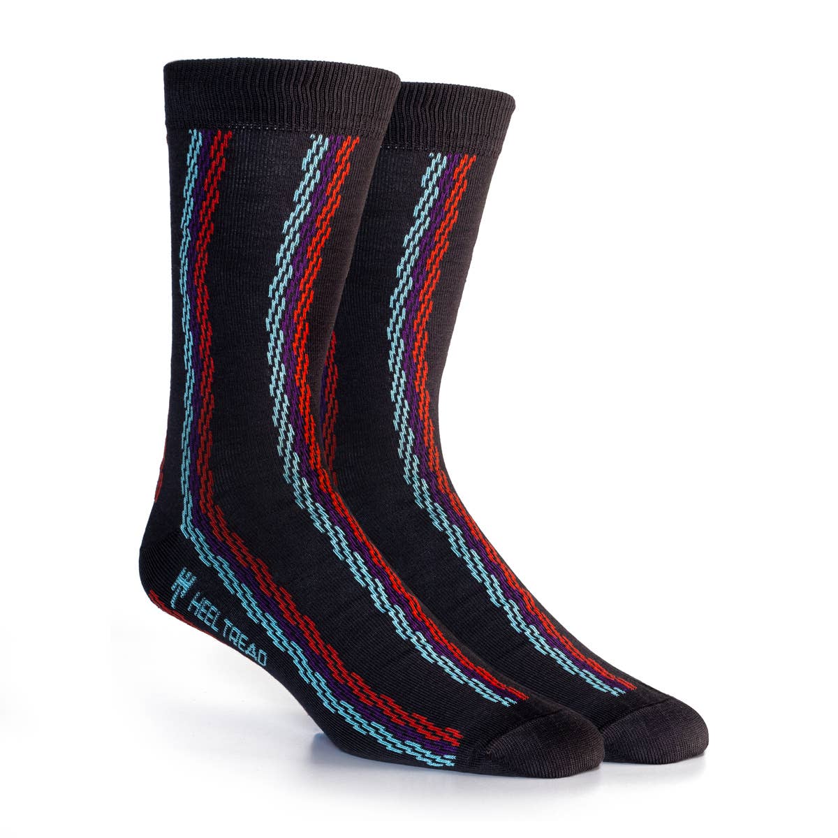 Black, red, turquoise, purple