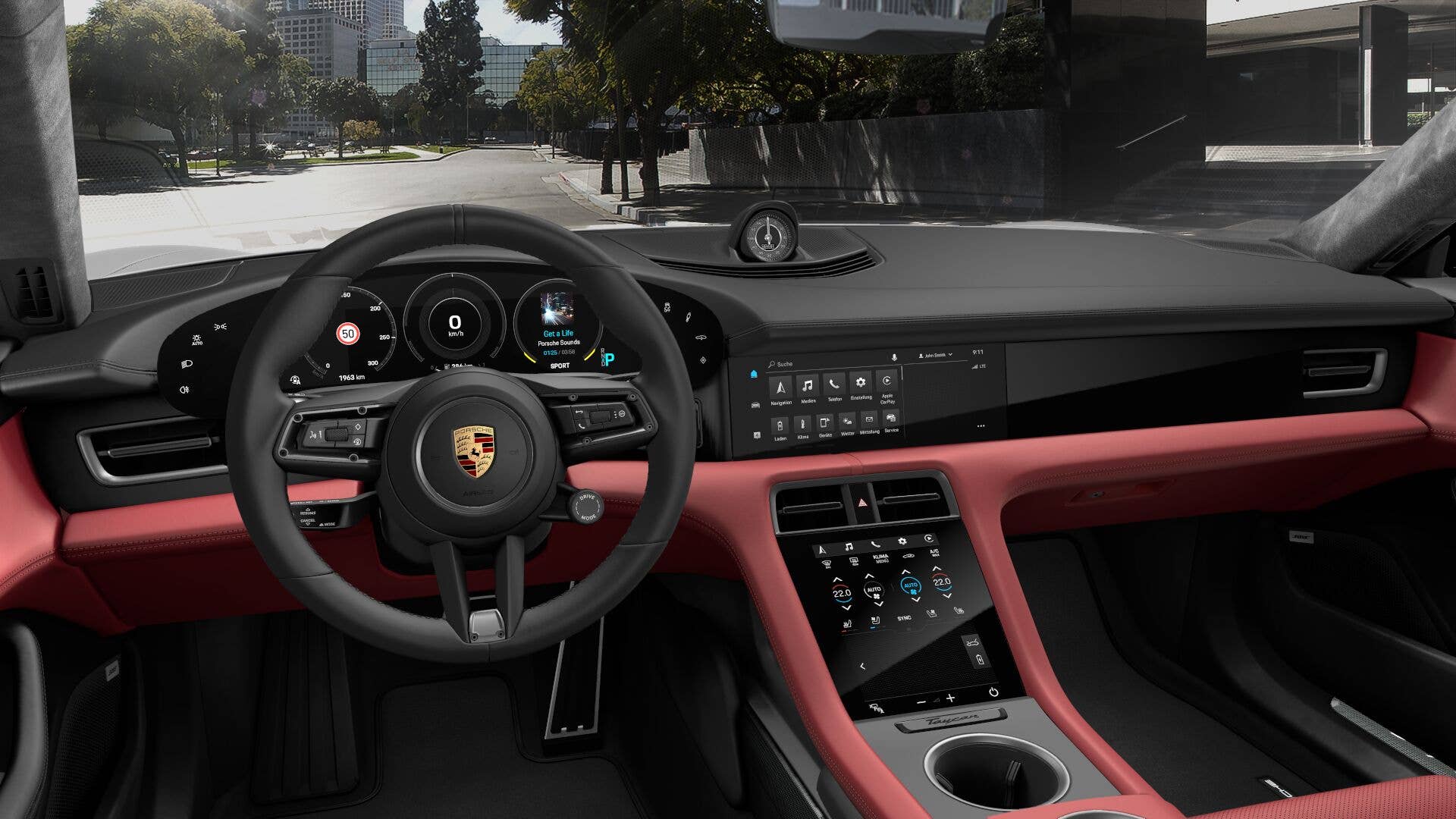 2020 Porsche Taycan red leather interior