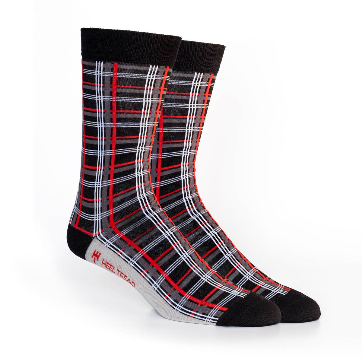 Plaid gray, black, and red