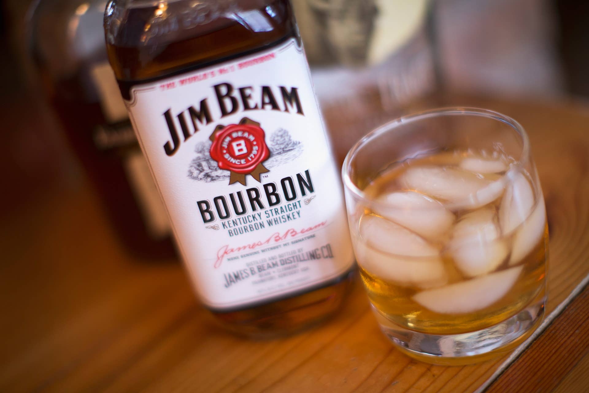 CHICAGO, IL - FEBRUARY 03: Jim Beam bourbon is shown on February 3, 2015 in Chicago, Illinois. Sales of U.S. produced bourbon and Tennessee whiskeys were up 7.4 percent in 2014. The spirit industry, led by whiskeys from the U.S. and the British Isles, and Tequilas from Mexico, continue to grab market share from breweries which have seen their share of overall alcohol beverage sales fall more than 10 percent since 1999. (Photo Illustration by Scott Olson/Getty Images)