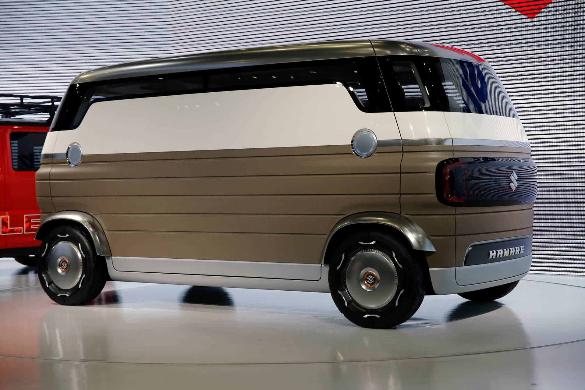A Suzuki Hanare is displayed during the media preview of the Tokyo Motor Show Wednesday, Oct. 23, 2019, in Tokyo. (AP Photo/Kiichiro Sato)