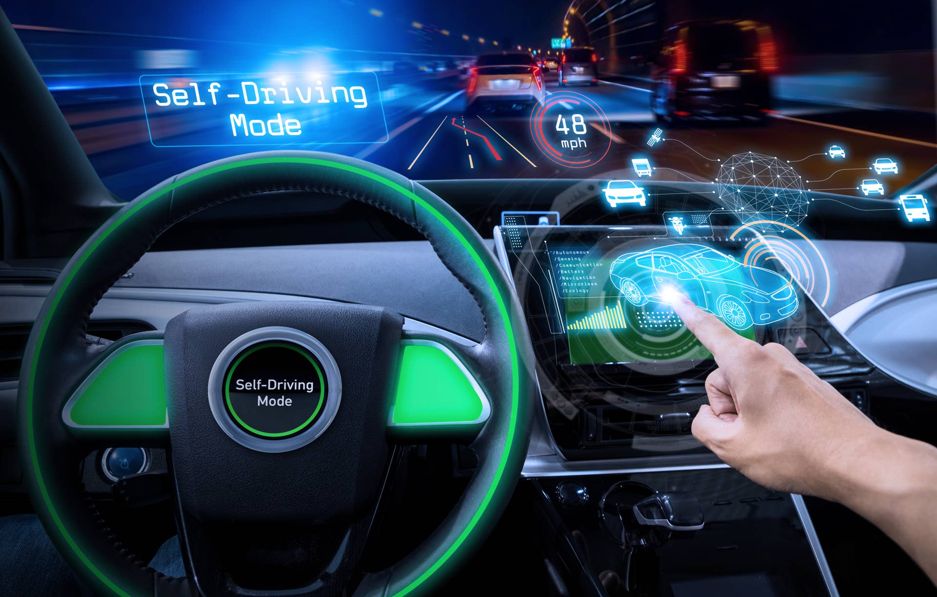 vehicle cockpit and screen, car electronics, automotive technology, autonomous car, abstract image visual