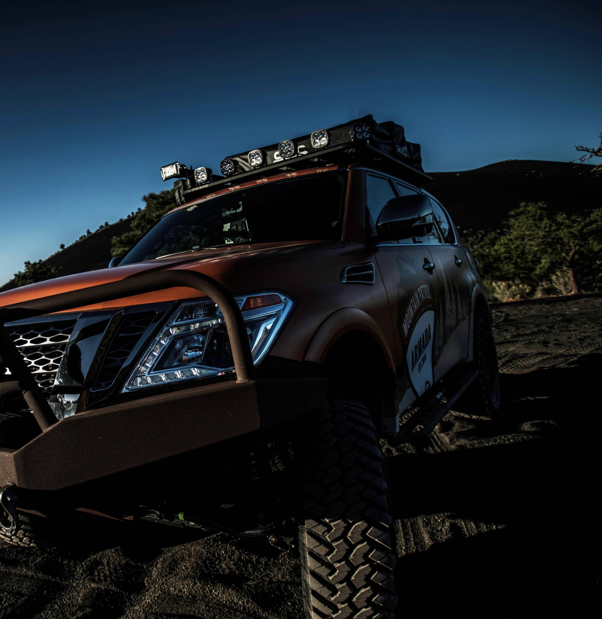 FLAGSTAFF, Ariz. (May 15, 2018) â The social media votes have been tallied. The vehicle has been assembled. The ultimate overlanding Armada is now fully equipped to tackle adventure. Tune in tomorrow at 6:15 MST (9:15 EDT) on the @NissanUSATrucks Facebook page for the official unveiling of the Nissan Armada Mountain Patrol!