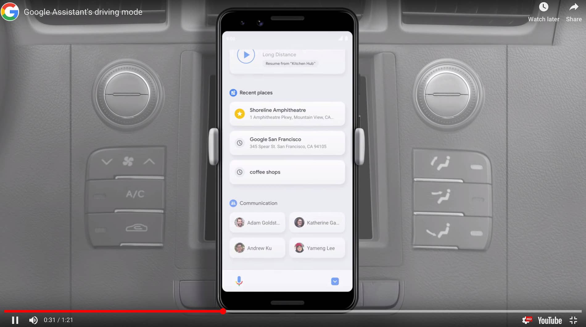 Google Assistant driving mode