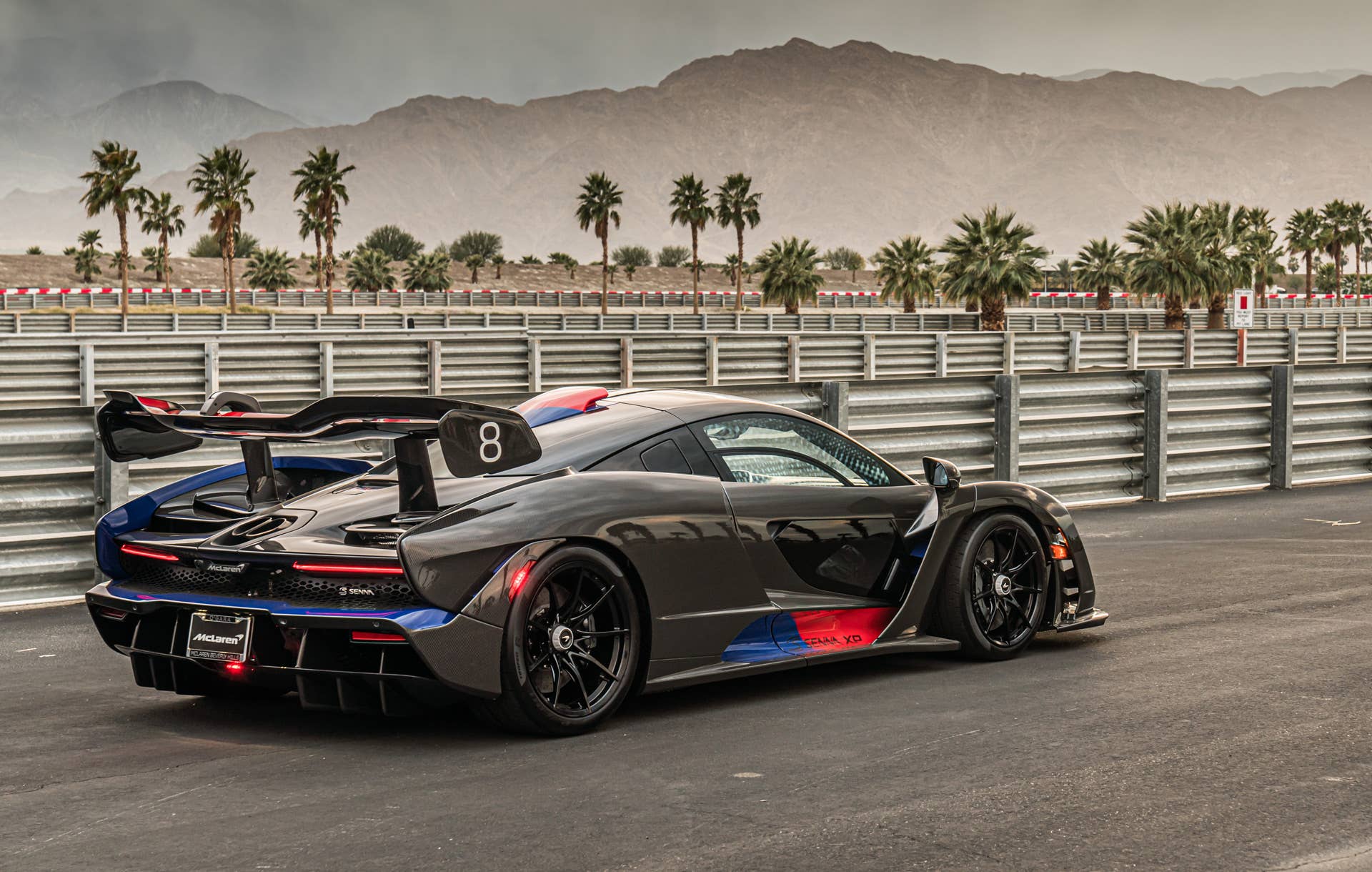 Each car gets a name and celebrates a Formula 1 race track where Ayrton Senna scored an especially outstanding victory. All three are dressed in gloss black carbon fiber, accented with the colors of the F1 circuit's country, and adorned with Ayrton's car number on the wing endplates.