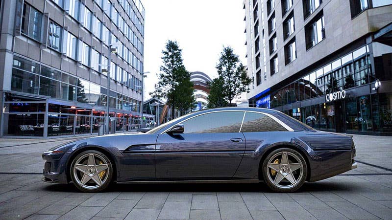Rendering of the Ares Design Project Pony, a Ferrari 412 revival built off the Ferrari GTC4Lusso, side view.