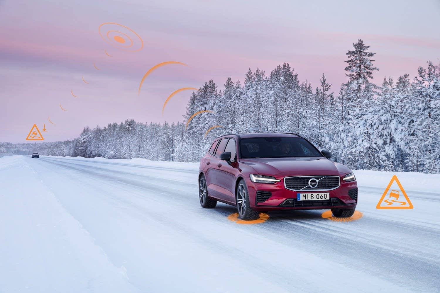Slippery Road Alert demonstration on Volvo V60