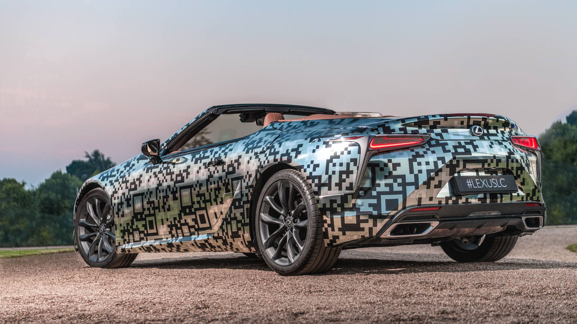 Lexus LC Convertible prototype in silver camouflage