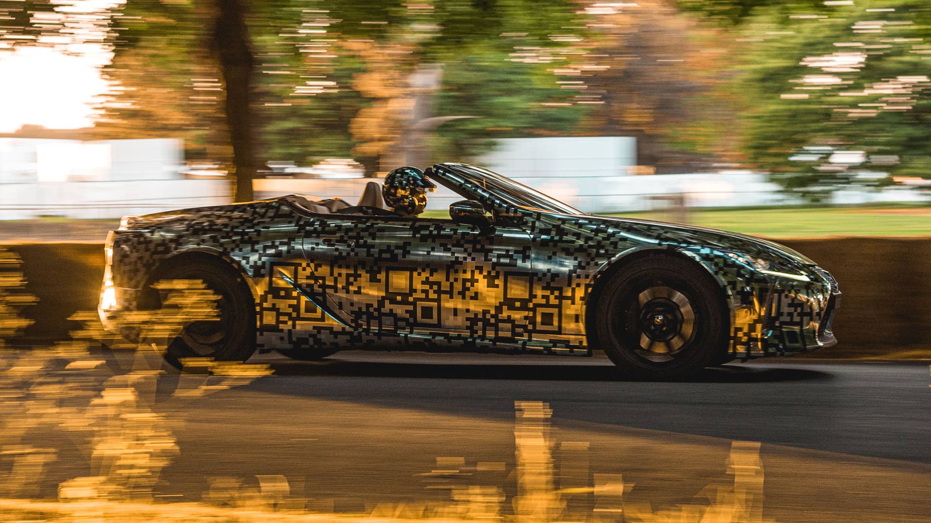 Lexus LC Convertible prototype in silver camouflage