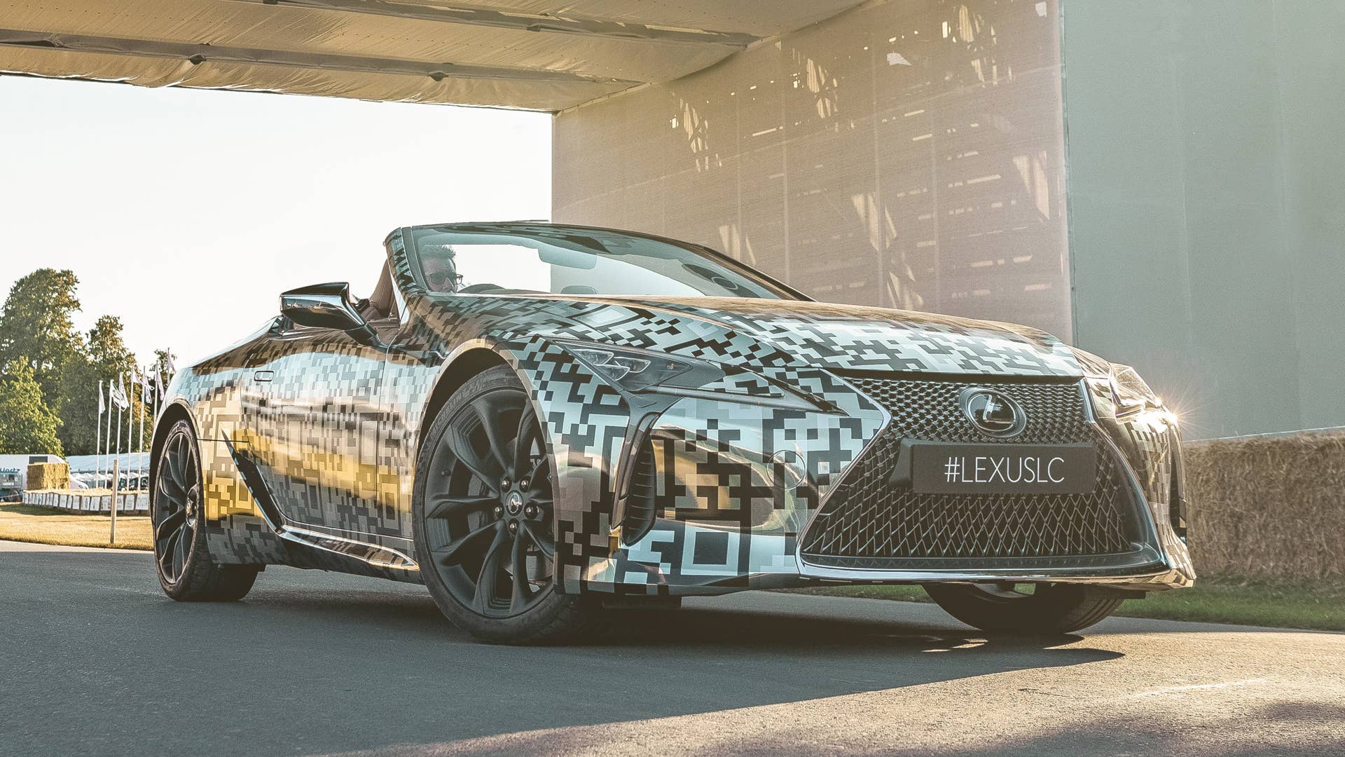 Lexus LC Convertible prototype in silver camouflage