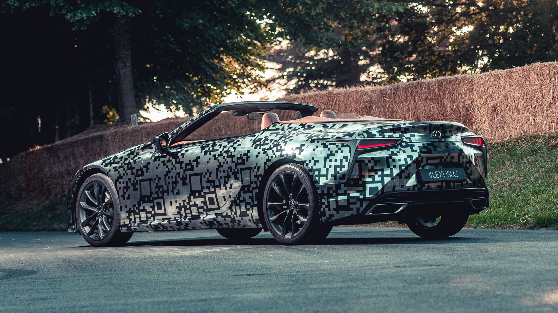 Lexus LC Convertible prototype in silver camouflage