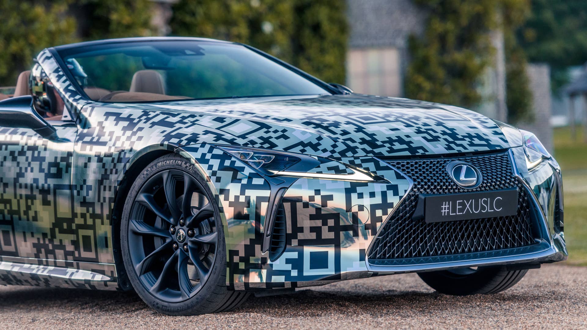 Lexus LC Convertible prototype in silver camouflage